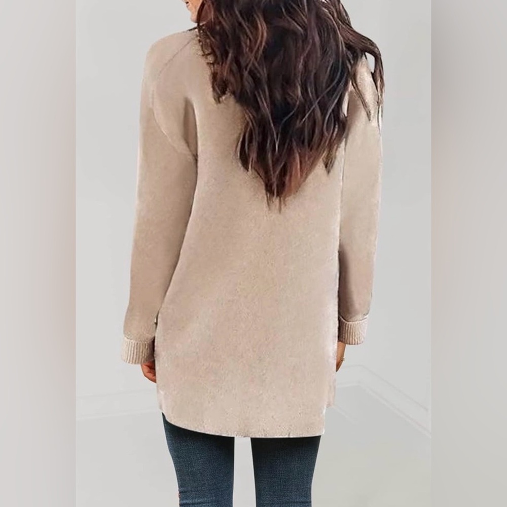 ZESICA Women's Cream Long Sleeves Open Front Knitted Sweater Cardigan SMALL - Picture 2 of 8